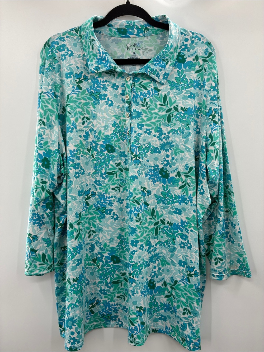 Croft & Barrow Turquoise Floral Polo Tyle Blouse size 2X